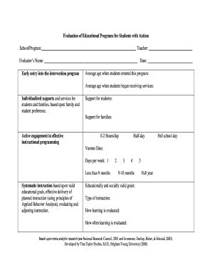 Fillable Online autismcouncilofutah Evaluation of Educational Programs ...