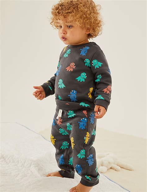Buy Cotton Rich Dinosaur Joggers (0-3 Yrs) at Marks & Spencer