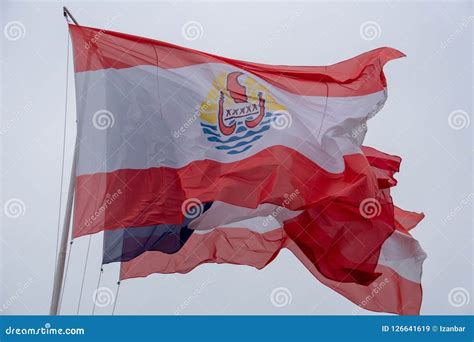 French Polynesia Waving Flag in Bora Bora Stock Image - Image of white ...