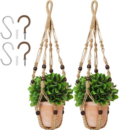 Amazon.com: LINXIU Macrame Plant Hangers Jute Plant Hanger Indoor ...
