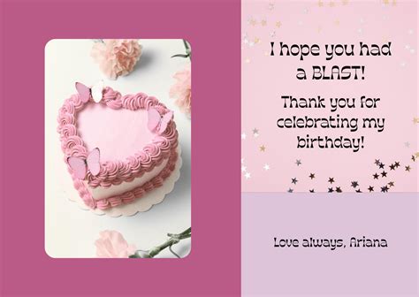 Pink Butterfly Birthday Thank You Card: Sparkly Heart Cake (digital ...