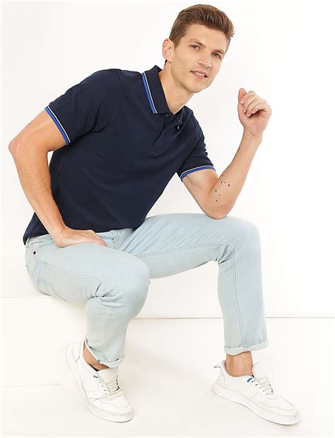 Buy Pure Cotton Striped Polo Neck T-Shirt at Marks & Spencer