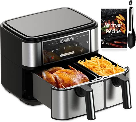 EUARY 4L+6L Dual Baskets Air Fryers for Family,8-In-1 Compact Oven with ...