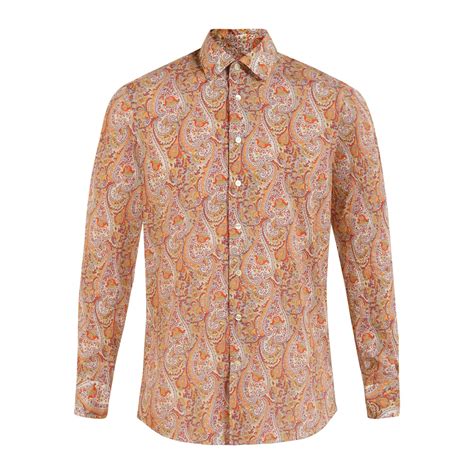 Buy Men Orange Slim Prints Full Sleeves Casual Shirts Online - 736024 ...