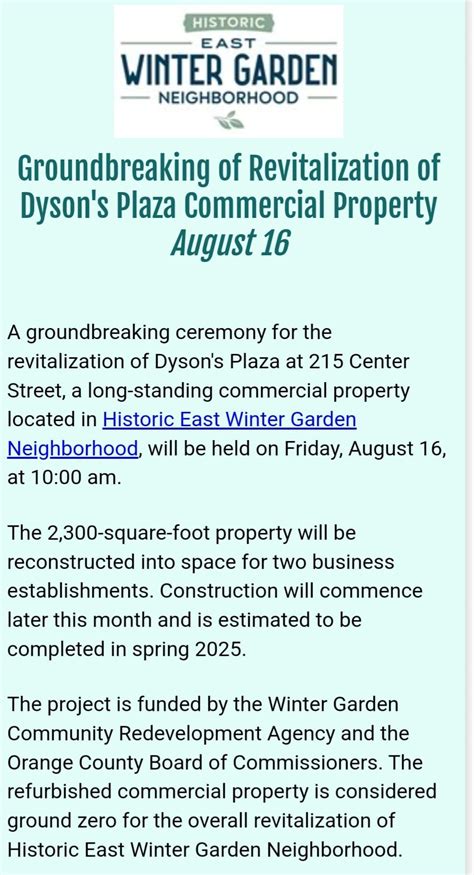 Dyson Plaza Groundbreaking Ceremony, 215 Center Street Winter Garden FL ...