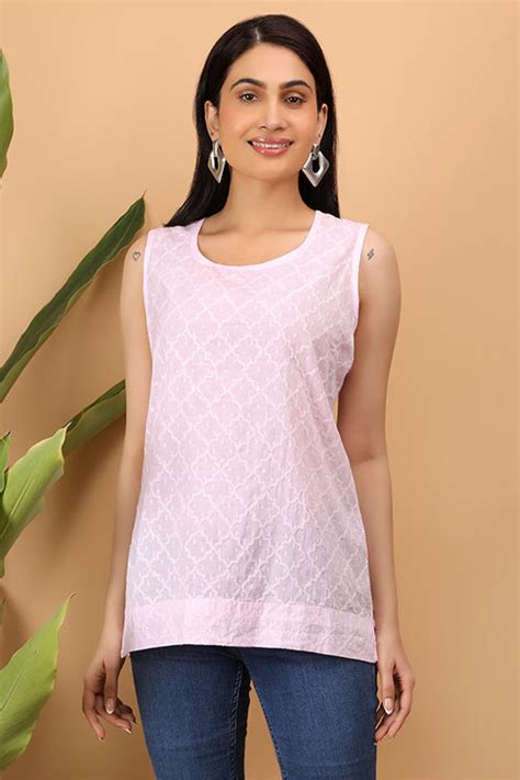 Shwet Women Pink Chikankari Sleevless Top – Okhaistore