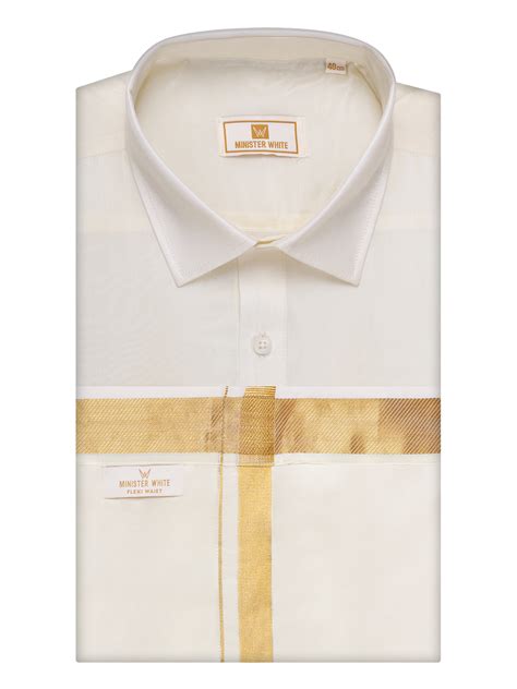 Art Silk Cream Shirt & Copper Border Flexi Dhoti Wedding Set ...