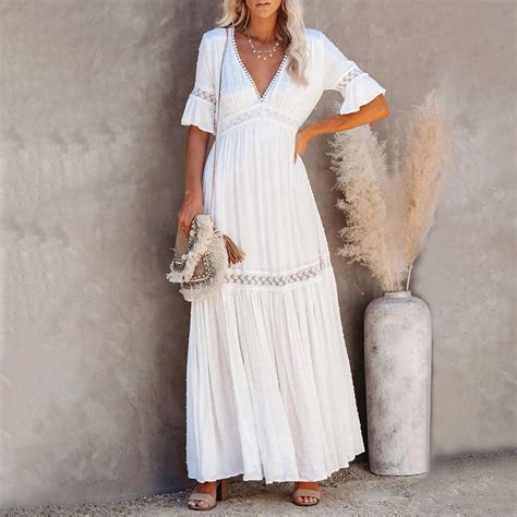Finelylove Lace Top Maxi Dresses Casual Maxi Dress A-line Ankle Length ...