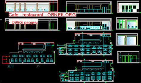 Cafe - restaurant dwg projesi - Autocad Projeler