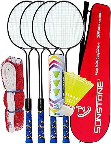SUNSTONE Badminton Rackets 4 Piece 1 Badminton NET Four Side Tape Cover ...