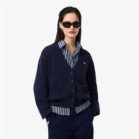 Chaqueta de punto musgo de algodón con cuello de pico - Punto Mujer ...