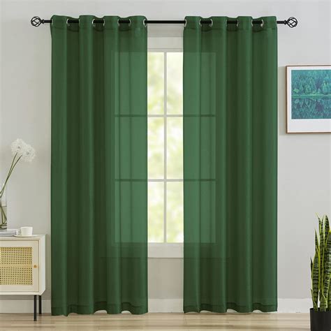 Buy Green Sheer Curtains 84 Inches Long 2 Panels Grommet Semi Sheer ...