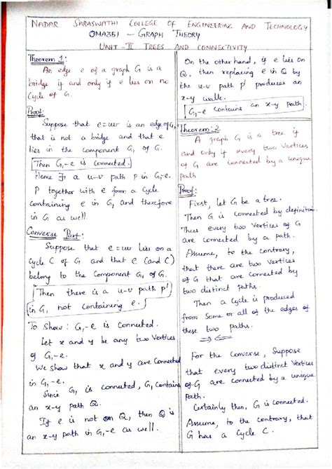 NADAR SARASWATHI COLLEGE OMA351 GRAPH THEORY UNIT II LECTURE NOTES ...