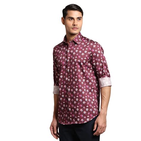 Men Maroon Regular Fit Print Cotton Full Sleeve Shirts – MyRaymond