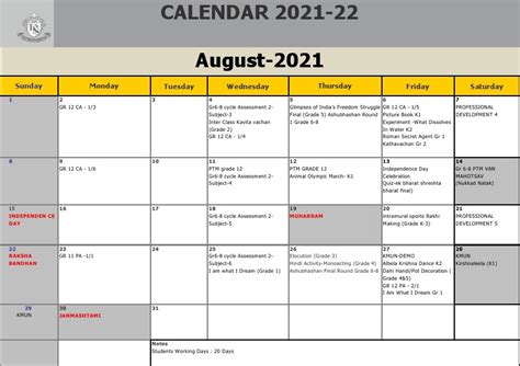 Calendar - Kothari International School