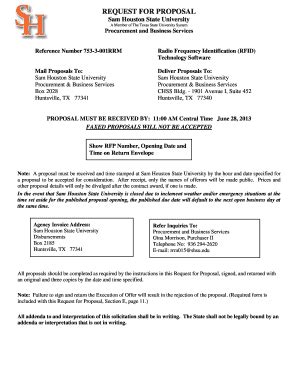 Fillable Online shsu REQUEST FOR PROPOSAL Sam Houston State University ...