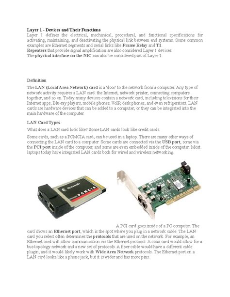 Devices - notes - Layer 1 - Devices and Their Functions Layer 1 defines ...