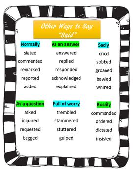 Synonyms for Said by Nicole Wildeboer | TPT