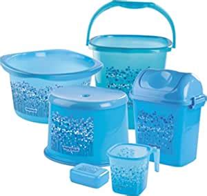 Nayasa Funk Bathroom Set 6-Pieces - Bucket (25 Litres) with Mug (1.5 ...