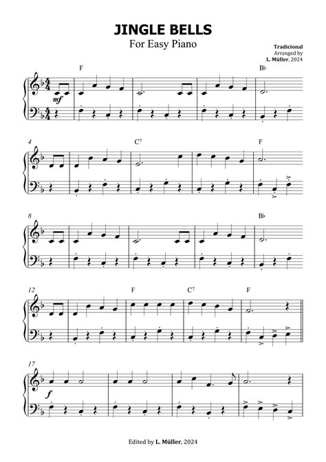 Jingle Bells - Easy Piano in F Major with chords (arr. L. Müller) by ...
