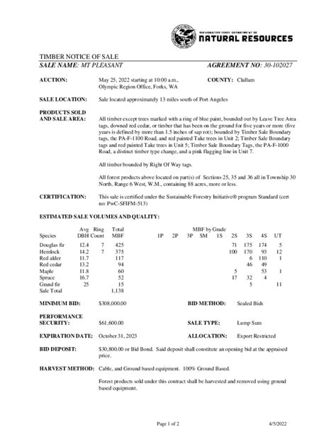 Fillable Online TIMBER NOTICE OF SALE SALE NAME: ICONIC SORT 8 ...