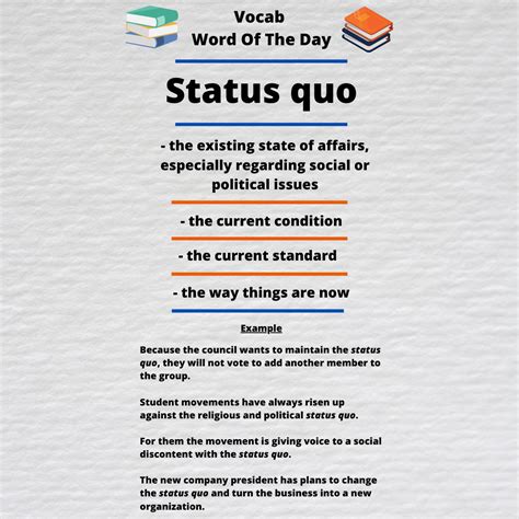 Status quo - the existing state of affairs, especially regarding social ...