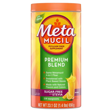 Metamucil Premium Blend, Psyllium Fiber Powder Supplement, Sugar-Free with Stevia, Natural ...
