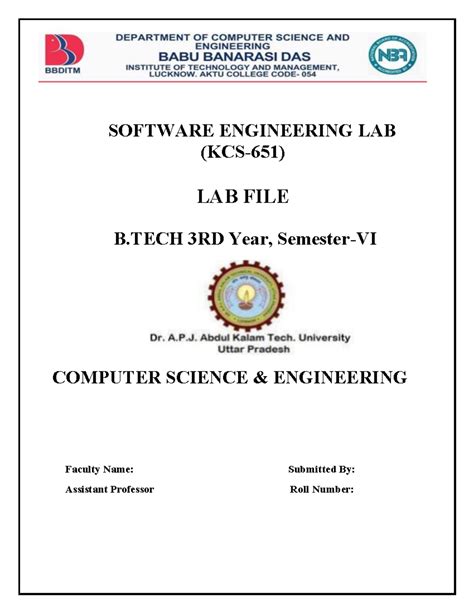 SE Lab File - SOFTWARE ENGINEERING LAB (KCS- 651 ) LAB FILE B 3RD Year ...