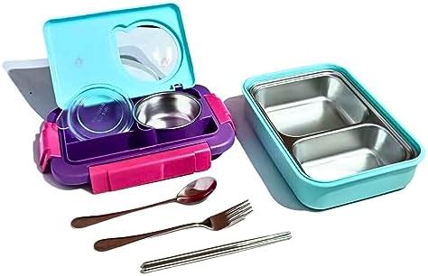 Adichai Steel Lunch Tiffin Box for Kids, School & Office, 3 Compartment ...