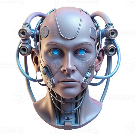 elegant rustic A human face partially merged with machinery, wires and ...