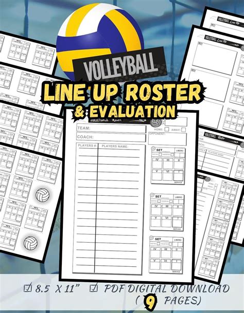 Volleyball Lineup & Roster Sheets and Line up Evaluation for Volleyball Coach 8.5x11 | 9 PDF ...