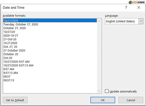 Setting the Date Automatically in Word 的图像结果