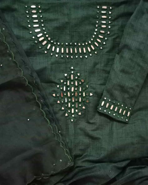 Buy Bottle Green Mirror Work Suit Set | Godhuli