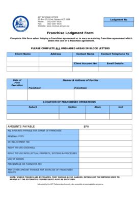 Fillable Online legislation act gov Franchise Lodgment Form - ACT ...