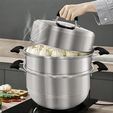 Steamer Pot for Cooking 11 inch Steam Pots with Lid 2-tier Multipurpose ...