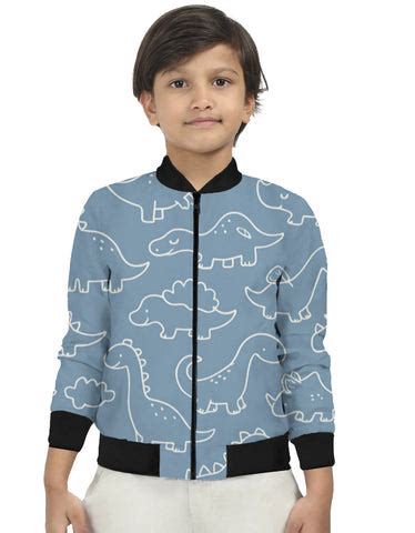 Kids Bomber Jacket with Cute Dinosaur Outline Print