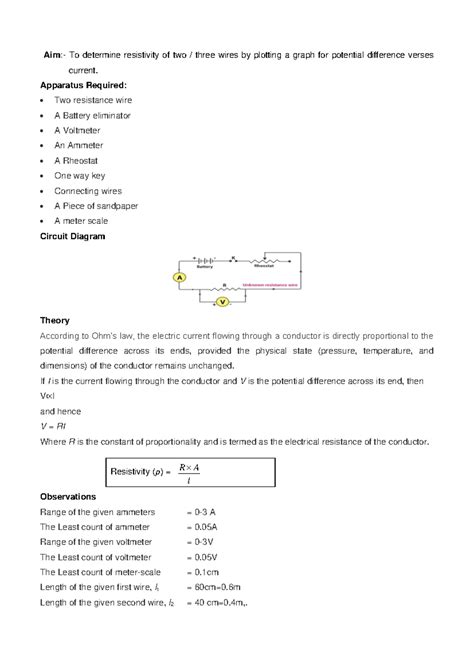 Expt-01 - Determining Resistivity of Wires in PHYSICS Laboratory - Studocu