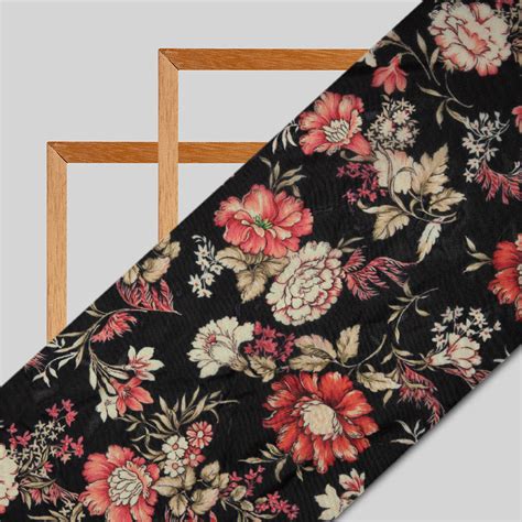 Black And Red Floral Digital Print Shimmer Tissue Fabric – Fabcurate