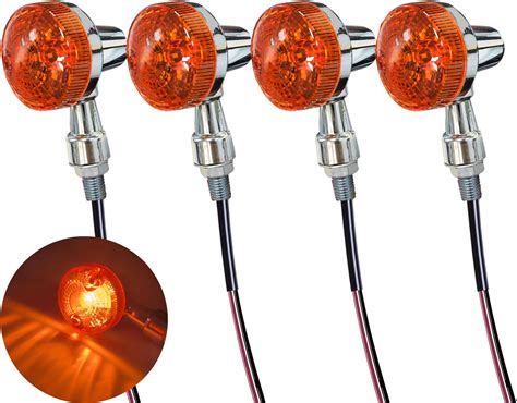 VRWEARE Universal 4Pcs LED Motorcycle Turn Signals Chrome Front Rear Lights Blinker 12V ...