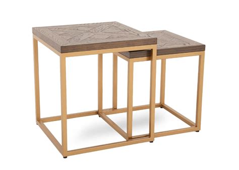 Dark Oak Nest of 2 Tables with Gold Leg - Greenwich - EZ Living Furniture