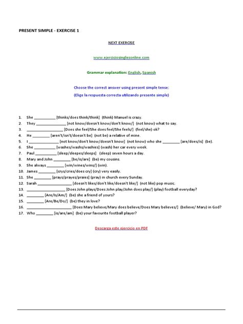 Image result for Presente Simple Ejercicios