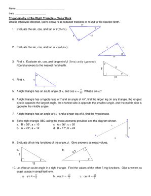 Fillable Online Right Triangle Trigonometry Worksheets - Full Set (Free ...