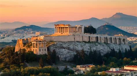 Aerial view of acropolis of athens at sunset | Premium AI-generated image