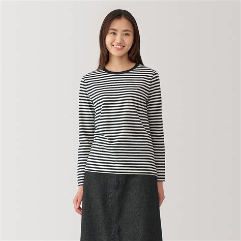 Women's Jersey Crew neck L/S T-shirt LADY S Black stripe | MUJI