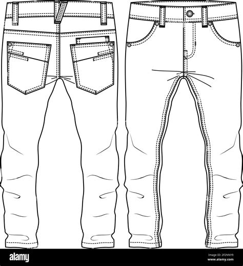 Men Boys Straight Legs Pant fashion flat sketch template. Technical ...