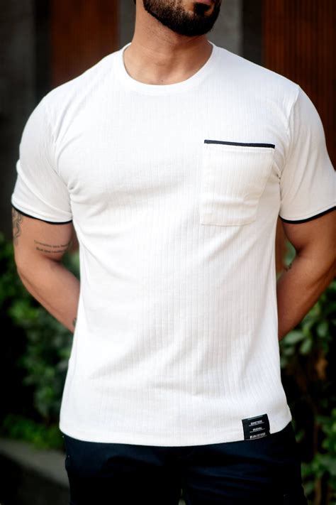 White Self Design Pocket T-Shirt – Gritstones