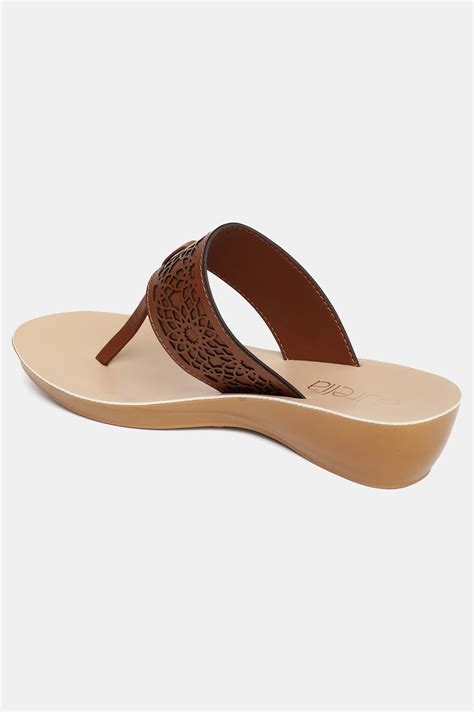 Buy Aurelia Brown Laser Cut Almond Toe Wedge-Zcynthia Online for Woman ...