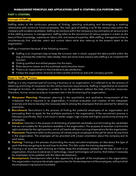 4 UNIT 1 Staffing - MANAGEMENT PRINCIPLES AND APPLICATIONS (UNIT 4 ...