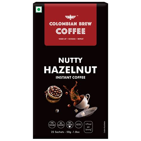Colombian Brew Hazelnut Instant Coffee Powder, No Sugar Vegan, 40gm ...