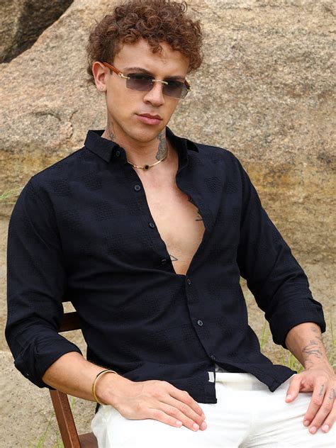 ₹899 | Campus Sutra men's Midnight Black Hive-Checkered Shirt - Campussutra